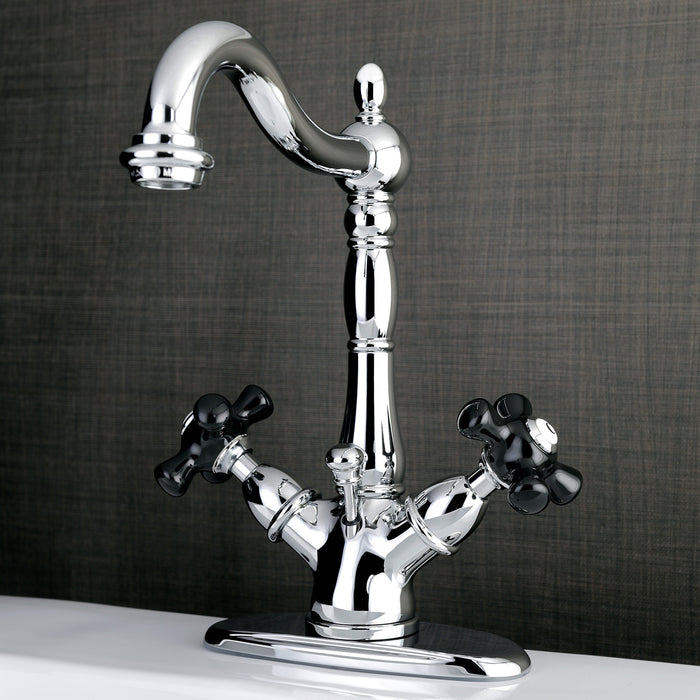 Kingston Heirloom KS1431PKX - Duchess Double-Handle 1-or-3 Hole Deck Mount 4-Inch Centerset Bathroom Faucet with Brass Pop-Up, Polished Chrome