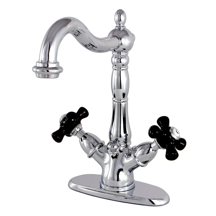 Kingston Heirloom KS1431PKX - Duchess Double-Handle 1-or-3 Hole Deck Mount 4-Inch Centerset Bathroom Faucet with Brass Pop-Up, Polished Chrome