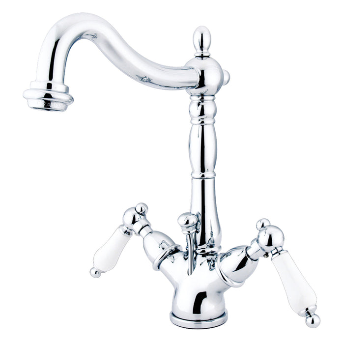 Kingston Heirloom KS1431PL - Heritage Double-Handle 1-or-3 Hole Deck Mount 4-Inch Centerset Bathroom Faucet with Brass Pop-Up, Polished Chrome