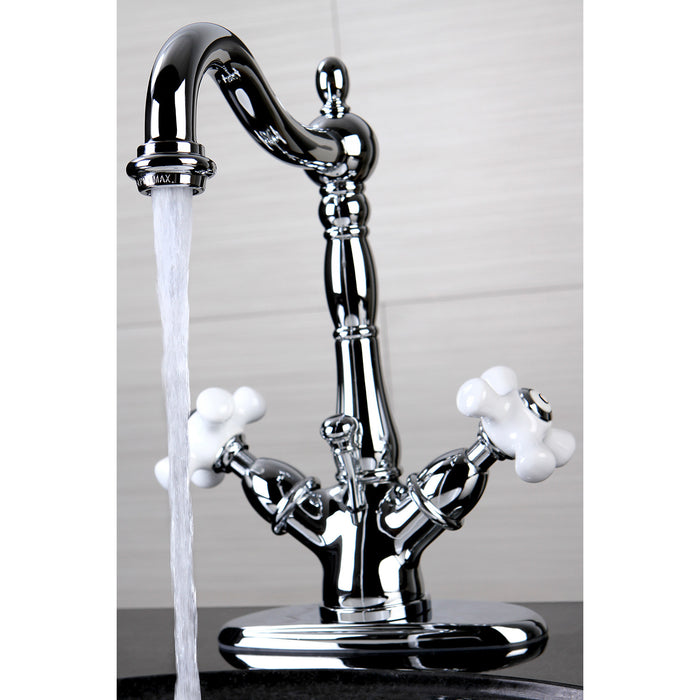 Kingston Heirloom KS1431PX - Heritage Double-Handle 1-or-3 Hole Deck Mount 4-Inch Centerset Bathroom Faucet with Brass Pop-Up, Polished Chrome