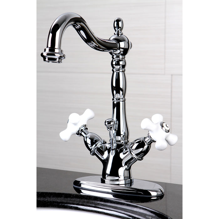 Kingston Heirloom KS1431PX - Heritage Double-Handle 1-or-3 Hole Deck Mount 4-Inch Centerset Bathroom Faucet with Brass Pop-Up, Polished Chrome