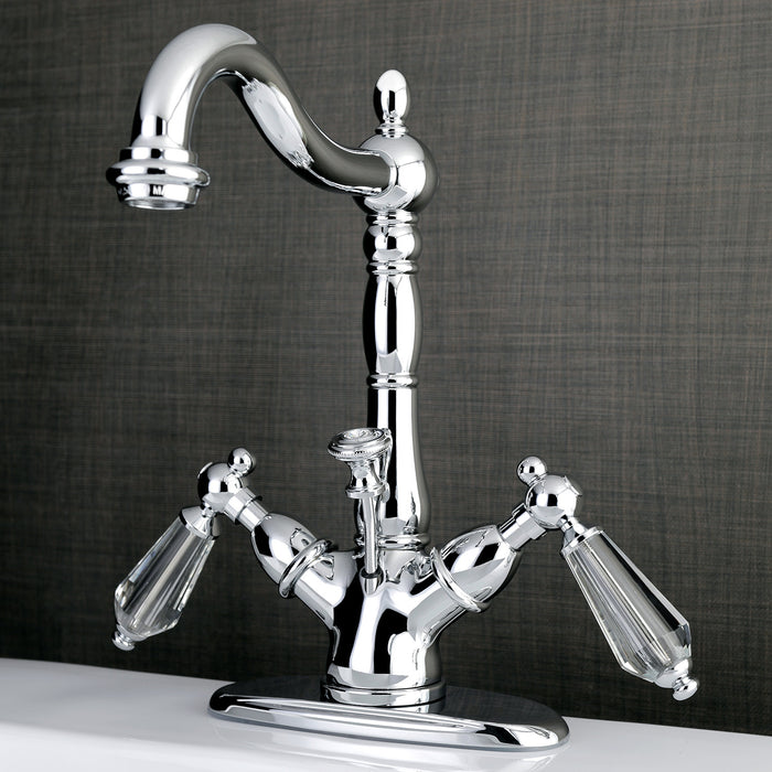 Wilshire KS1431WLL Double-Handle 1-or-3 Hole Deck Mount 4-Inch Centerset Bathroom Faucet with Brass Pop-Up, Polished Chrome