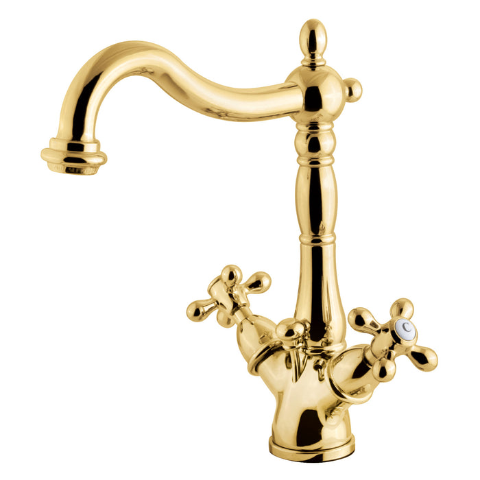 Kingston Heirloom KS1432AX - Heritage Double-Handle 1-or-3 Hole Deck Mount Single-Hole Bathroom Faucet with Brass Pop-Up, Polished Brass