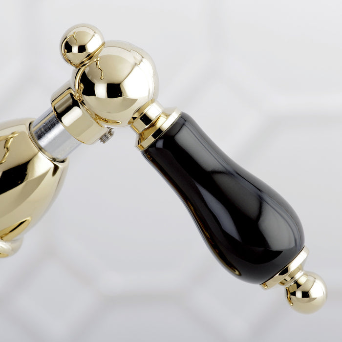 Kingston Heirloom KS1432PKL - Duchess Double-Handle 1-or-3 Hole Deck Mount 4-Inch Centerset Bathroom Faucet with Brass Pop-Up, Polished Brass