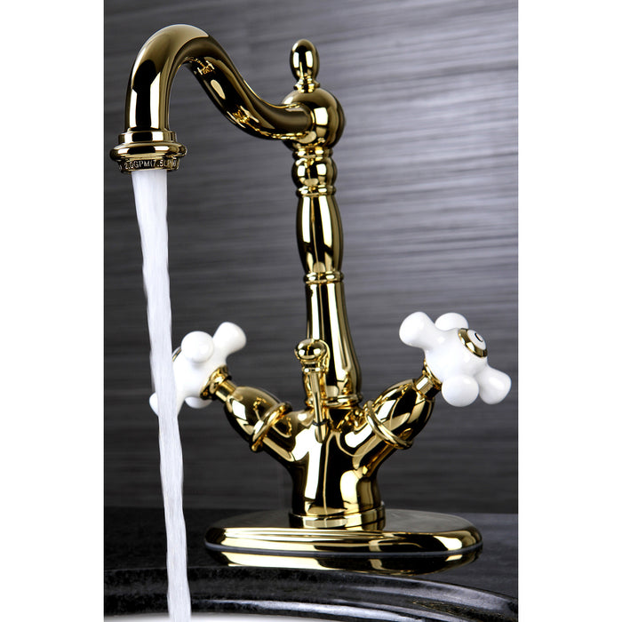 Kingston Heirloom KS1432PX - Heritage Double-Handle 1-or-3 Hole Deck Mount 4-Inch Centerset Bathroom Faucet with Brass Pop-Up, Polished Brass