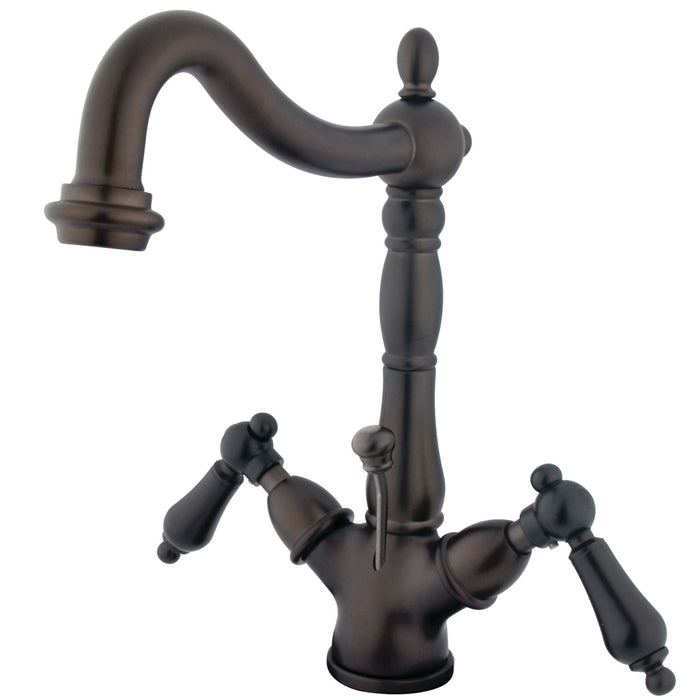Kingston Heirloom KS1435AL - Heritage Double-Handle 1-or-3 Hole Deck Mount 4-Inch Centerset Bathroom Faucet with Brass Pop-Up, Oil Rubbed Bronze