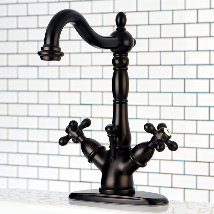 Kingston Heirloom KS1435AX - Heritage Double-Handle 1-or-3 Hole Deck Mount 4-Inch Centerset Bathroom Faucet with Brass Pop-Up, Oil Rubbed Bronze