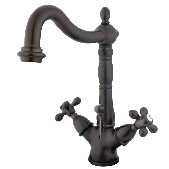 Kingston Heirloom KS1435AX - Heritage Double-Handle 1-or-3 Hole Deck Mount 4-Inch Centerset Bathroom Faucet with Brass Pop-Up, Oil Rubbed Bronze