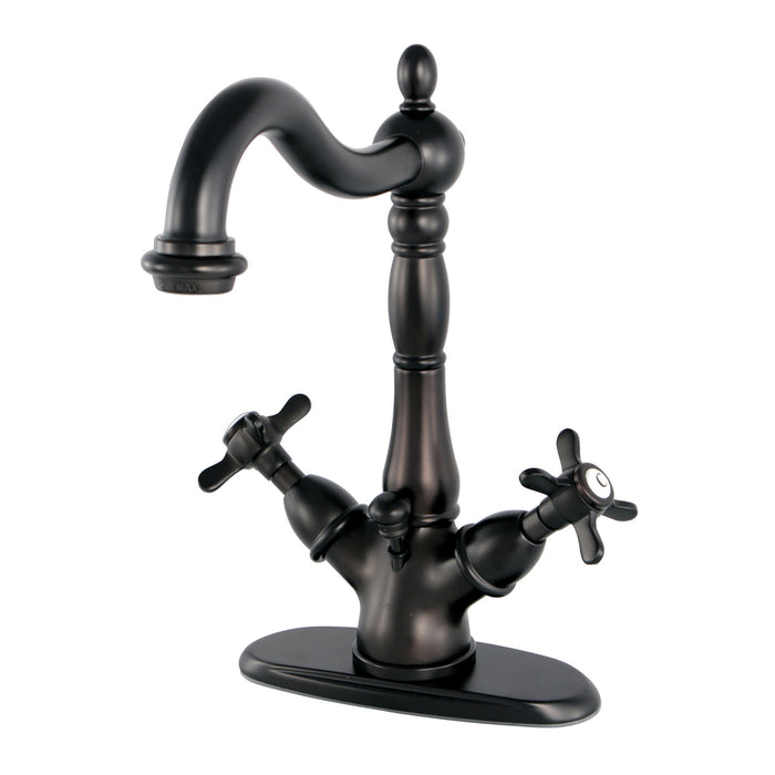 Kingston Heirloom KS1435BEX - Essex Double-Handle 1-or-3 Hole Deck Mount 4-Inch Centerset Bathroom Faucet with Brass Pop-Up, Oil Rubbed Bronze