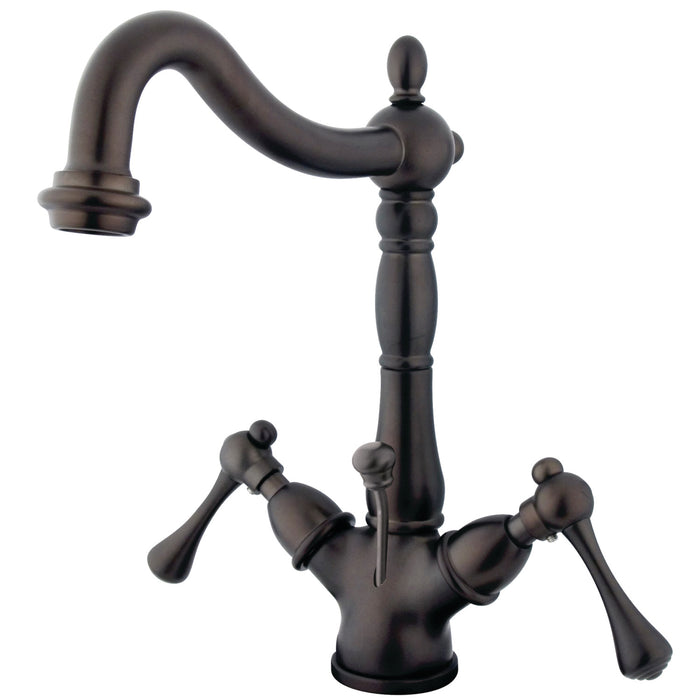 Kingston Heirloom KS1435BL - Heritage Double-Handle 1-or-3 Hole Deck Mount 4-Inch Centerset Bathroom Faucet with Brass Pop-Up, Oil Rubbed Bronze