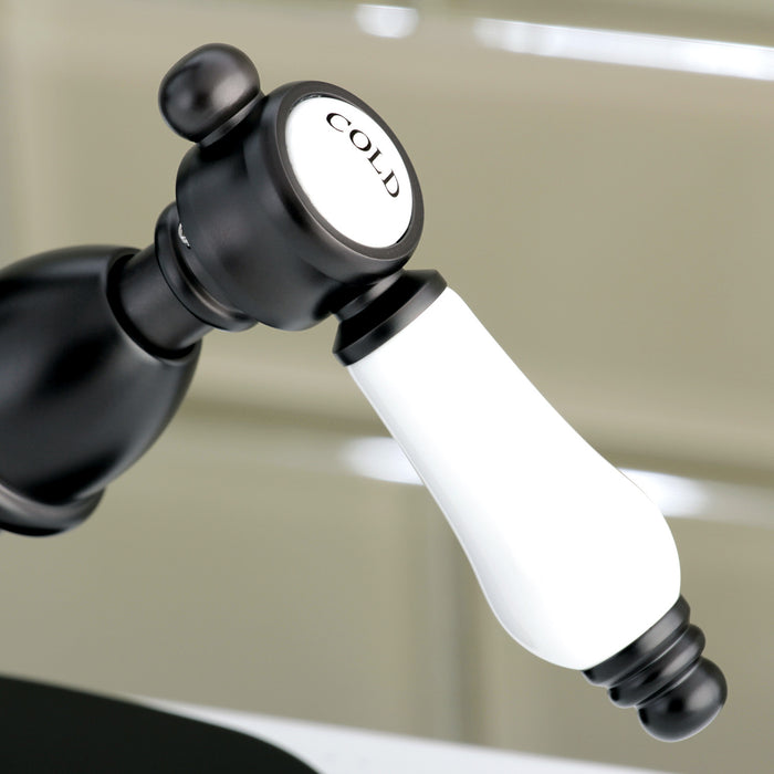 Kingston Heirloom KS1435BPL - Bel-Air Double-Handle 1-or-3 Hole Deck Mount 4-Inch Centerset Bathroom Faucet with Brass Pop-Up, Oil Rubbed Bronze