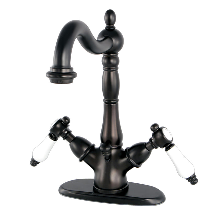 Kingston Heirloom KS1435BPL - Bel-Air Double-Handle 1-or-3 Hole Deck Mount 4-Inch Centerset Bathroom Faucet with Brass Pop-Up, Oil Rubbed Bronze