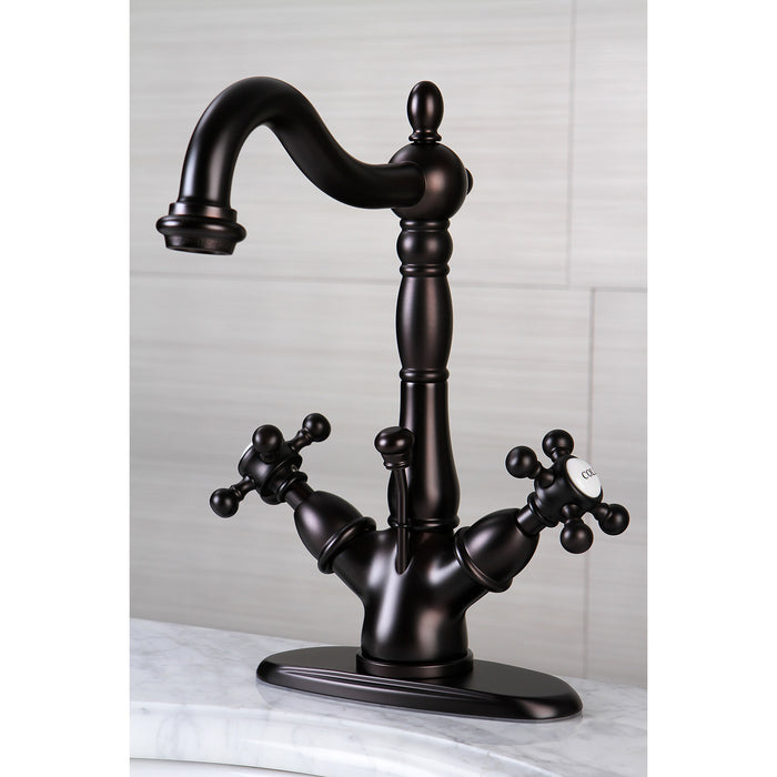 Kingston Heirloom KS1435BX - Vintage Double-Handle 1-or-3 Hole Deck Mount 4-Inch Centerset Bathroom Faucet with Brass Pop-Up, Oil Rubbed Bronze