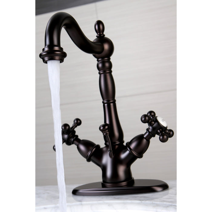 Kingston Heirloom KS1435BX - Vintage Double-Handle 1-or-3 Hole Deck Mount 4-Inch Centerset Bathroom Faucet with Brass Pop-Up, Oil Rubbed Bronze
