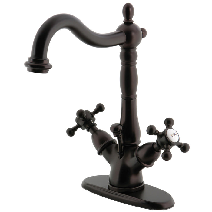 Kingston Heirloom KS1435BX - Vintage Double-Handle 1-or-3 Hole Deck Mount 4-Inch Centerset Bathroom Faucet with Brass Pop-Up, Oil Rubbed Bronze