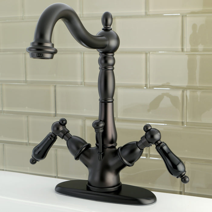 Kingston Heirloom KS1435PKL - Duchess Double-Handle 1-or-3 Hole Deck Mount 4-Inch Centerset Bathroom Faucet with Brass Pop-Up, Oil Rubbed Bronze
