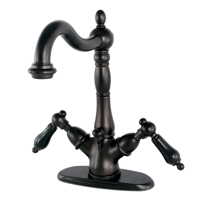 Kingston Heirloom KS1435PKL - Duchess Double-Handle 1-or-3 Hole Deck Mount 4-Inch Centerset Bathroom Faucet with Brass Pop-Up, Oil Rubbed Bronze