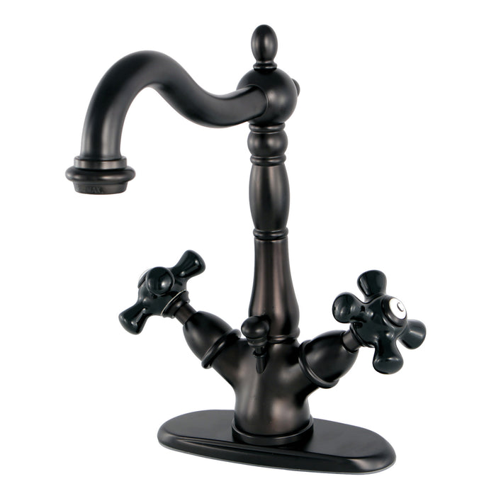 Kingston Heirloom KS1435PKX - Duchess Double-Handle 1-or-3 Hole Deck Mount 4-Inch Centerset Bathroom Faucet with Brass Pop-Up, Oil Rubbed Bronze