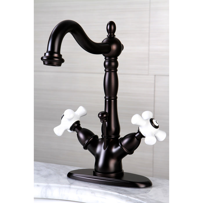 Kingston Heirloom KS1435PX - Heritage Double-Handle 1-or-3 Hole Deck Mount 4-Inch Centerset Bathroom Faucet with Brass Pop-Up, Oil Rubbed Bronze