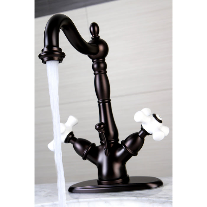 Kingston Heirloom KS1435PX - Heritage Double-Handle 1-or-3 Hole Deck Mount 4-Inch Centerset Bathroom Faucet with Brass Pop-Up, Oil Rubbed Bronze