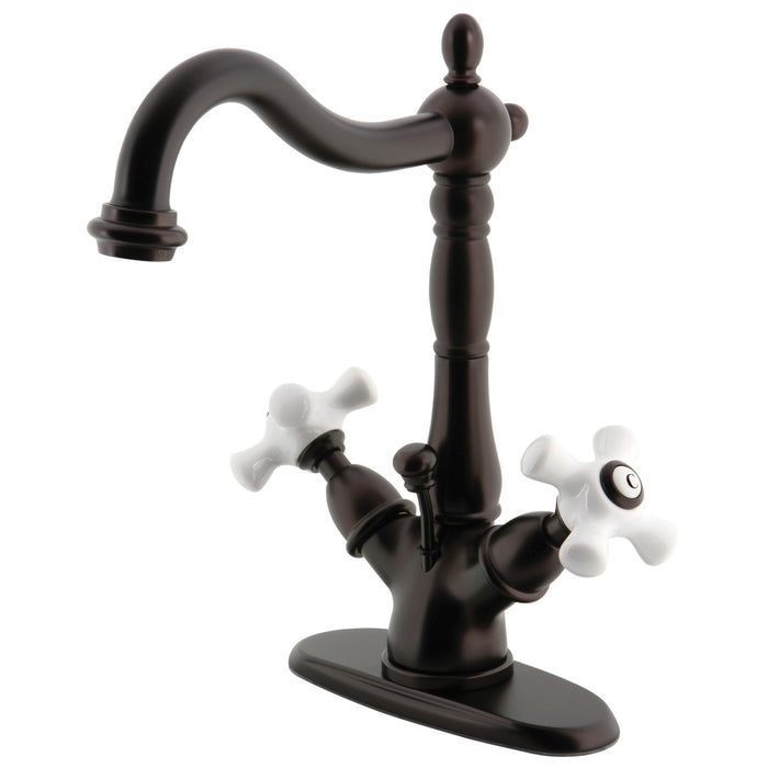 Kingston Heirloom KS1435PX - Heritage Double-Handle 1-or-3 Hole Deck Mount 4-Inch Centerset Bathroom Faucet with Brass Pop-Up, Oil Rubbed Bronze