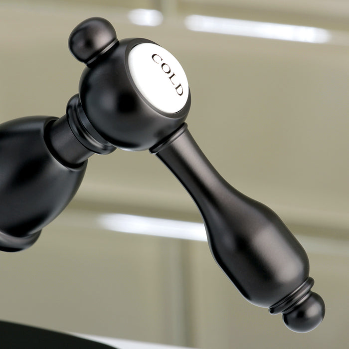 Kingston Heirloom KS1435TAL - Tudor Double-Handle 1-or-3 Hole Deck Mount 4-Inch Centerset Bathroom Faucet with Brass Pop-Up, Oil Rubbed Bronze