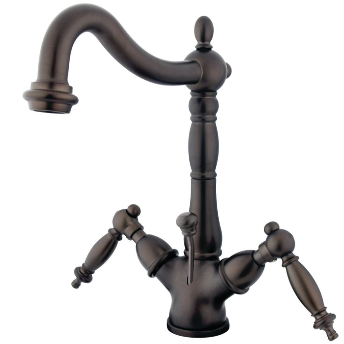 Kingston Heirloom KS1435TL - Heritage Double-Handle 1-or-3 Hole Deck Mount 4-Inch Centerset Bathroom Faucet with Brass Pop-Up, Oil Rubbed Bronze