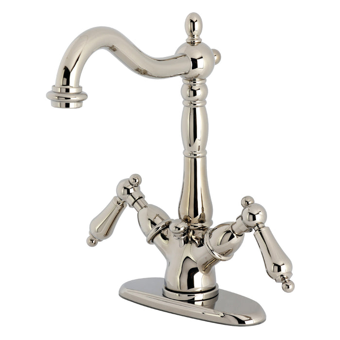 Kingston Heirloom KS1436AL - Heritage Double-Handle 1-or-3 Hole Deck Mount 4-Inch Centerset Bathroom Faucet with Brass Pop-Up, Polished Nickel