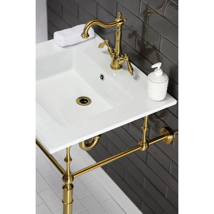 Kingston Heirloom KS1437AL - Heritage Double-Handle 1-or-3 Hole Deck Mount 4-Inch Centerset Bathroom Faucet with Brass Pop-Up, Brushed Brass