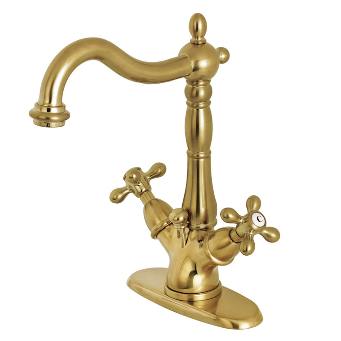 Kingston Heirloom KS1437AX - Heritage Double-Handle 1-or-3 Hole Deck Mount 4-Inch Centerset Bathroom Faucet with Brass Pop-Up, Brushed Brass
