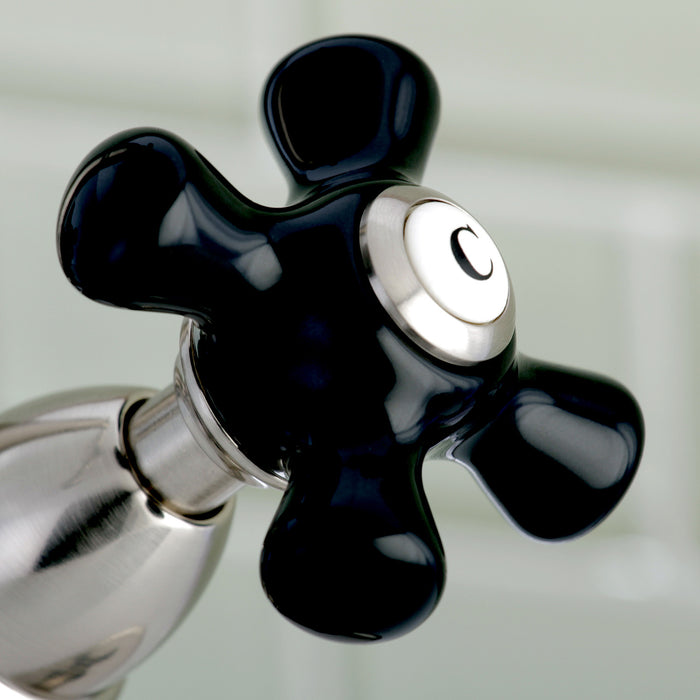 Kingston Heirloom KS1438PKX - Duchess Double-Handle 1-or-3 Hole Deck Mount 4-Inch Centerset Bathroom Faucet with Brass Pop-Up, Brushed Nickel