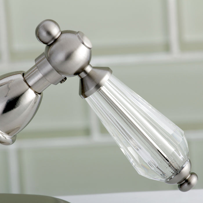 Kingston Heirloom KS1438WLL - Wilshire Double-Handle 1-or-3 Hole Deck Mount 4-Inch Centerset Bathroom Faucet with Brass Pop-Up, Brushed Nickel