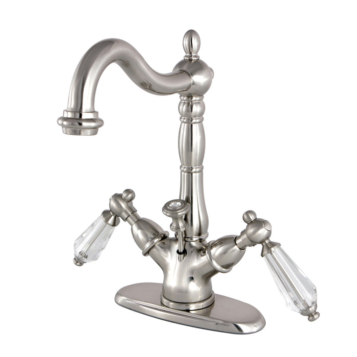 Kingston Heirloom KS1438WLL - Wilshire Double-Handle 1-or-3 Hole Deck Mount 4-Inch Centerset Bathroom Faucet with Brass Pop-Up, Brushed Nickel