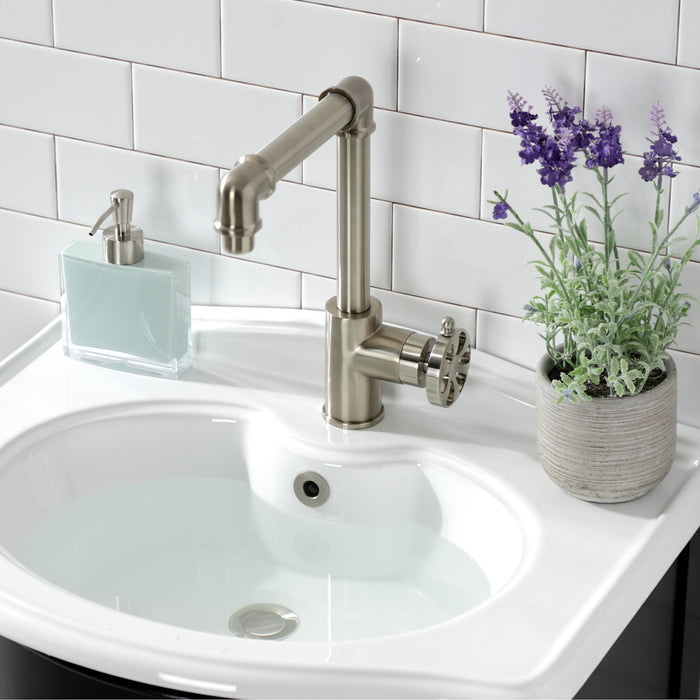 Kingston Sona KS144RXBN - Belknap One-Handle 1-Hole Bathroom Faucet with Push Pop-Up Drain, Brushed Nickel