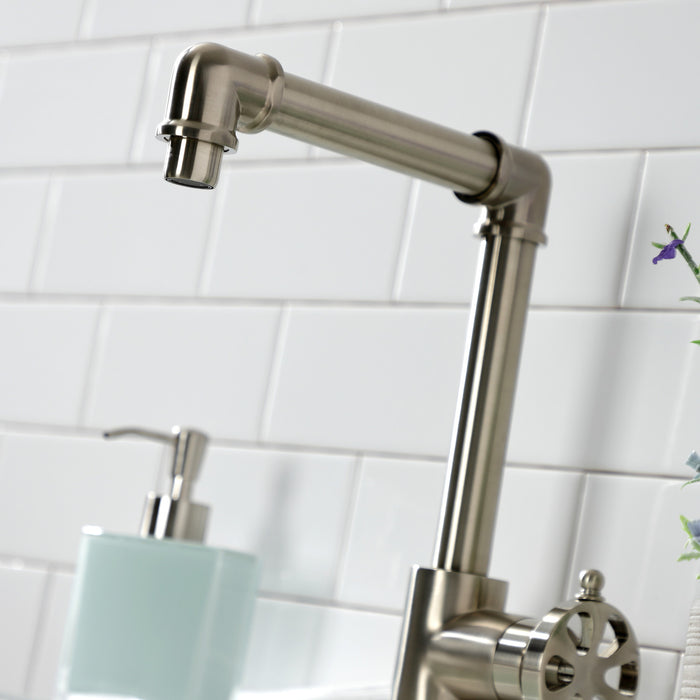 Kingston Sona KS144RXBN - Belknap One-Handle 1-Hole Bathroom Faucet with Push Pop-Up Drain, Brushed Nickel