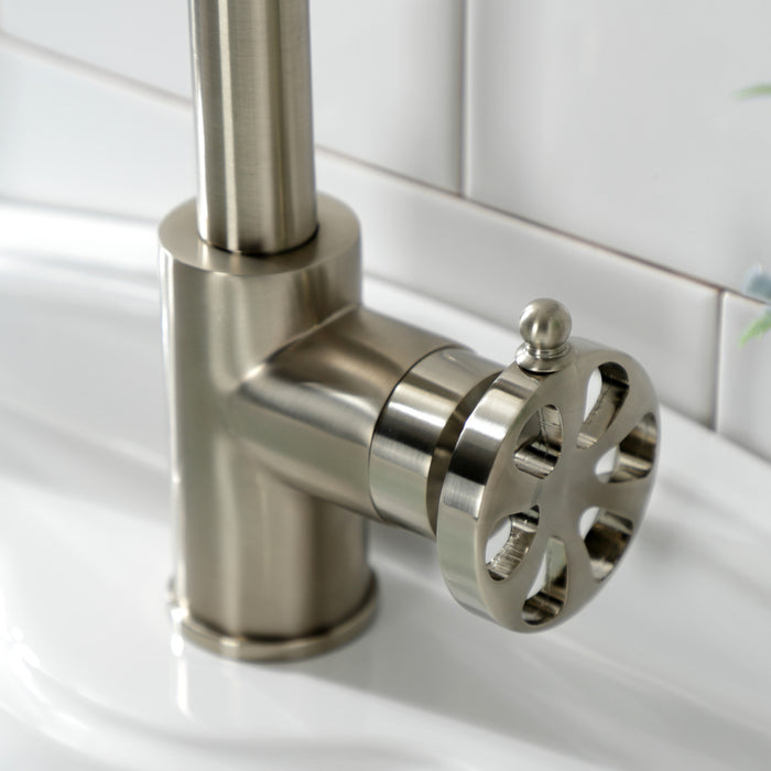 Kingston Sona KS144RXBN - Belknap One-Handle 1-Hole Bathroom Faucet with Push Pop-Up Drain, Brushed Nickel