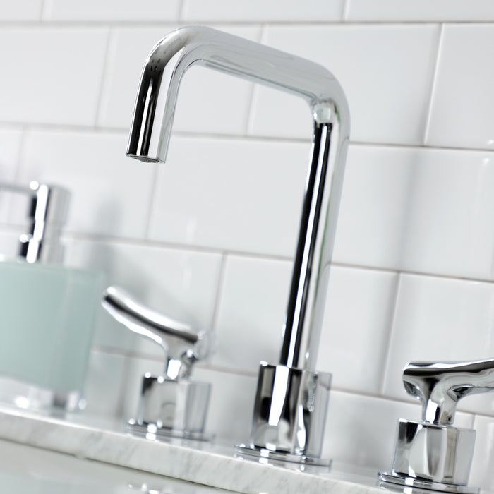 Kingston Sona KS1451TKL - Hallerbos Two-Handle 3-Hole Deck Mount Widespread Bathroom Faucet with Push Pop-Up Drain, Polished Chrome