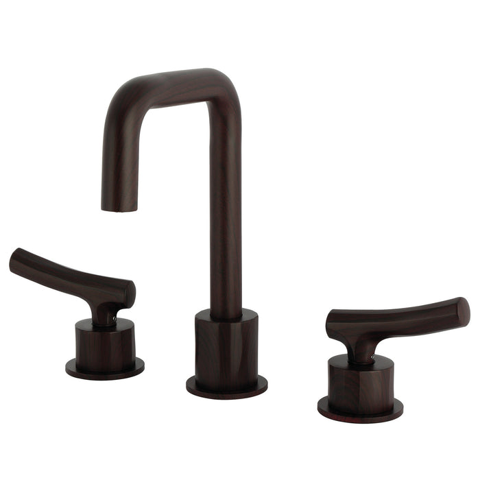 Kingston Sona KS145DWTKL - Hallerbos Two-Handle 3-Hole Deck Mount Widespread Bathroom Faucet with Push Pop-Up Drain, Deep Wood