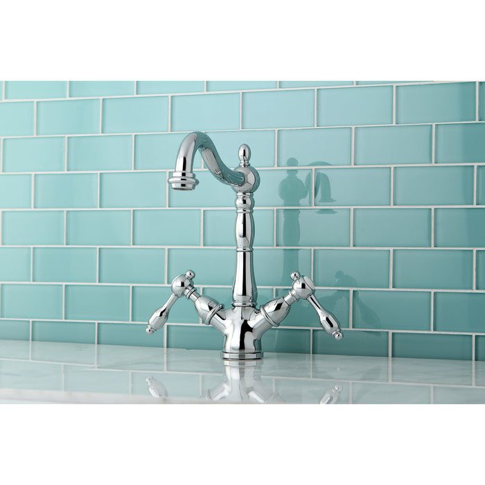 Kingston Heirloom KS1491TAL - Tudor Two-Handle 1-or-3 Hole Deck Mount Vessel Faucet, Polished Chrome