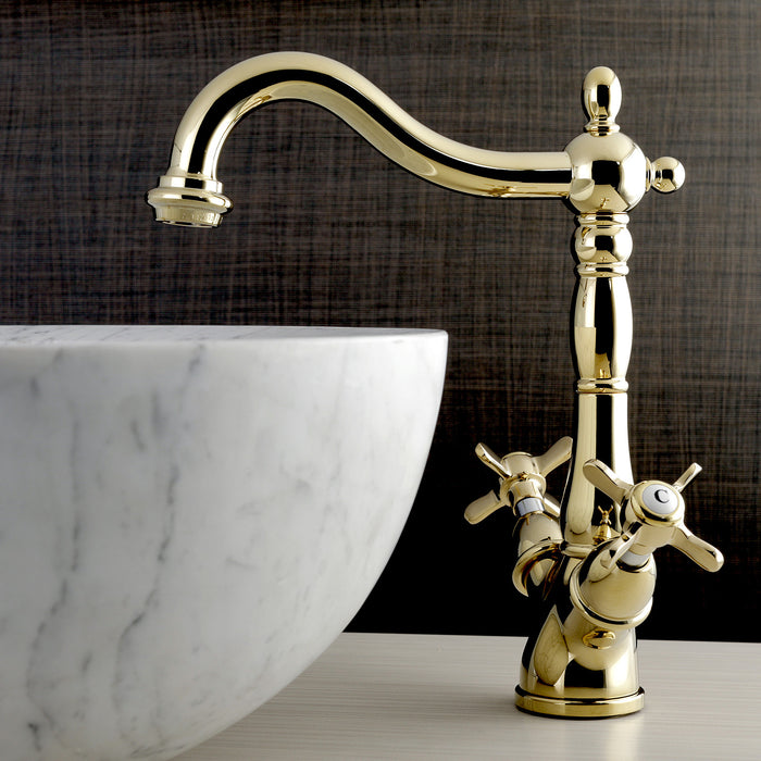 Kingston Heirloom KS1492BEX - Essex Two-Handle 1-or-3 Hole Deck Mount Vessel Faucet, Polished Brass