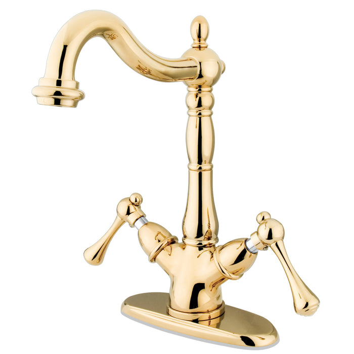 Kingston Tulare KS1492BL - Heritage Two-Handle 1-or-3 Hole Deck Mount Vessel Faucet, Polished Brass