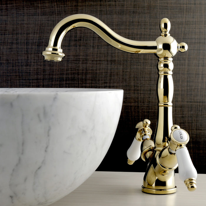Kingston Heirloom KS1492BPL - Bel-Air Two-Handle 1-or-3 Hole Deck Mount Vessel Faucet, Polished Brass