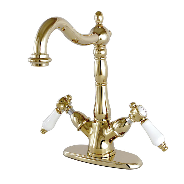 Kingston Heirloom KS1492BPL - Bel-Air Two-Handle 1-or-3 Hole Deck Mount Vessel Faucet, Polished Brass