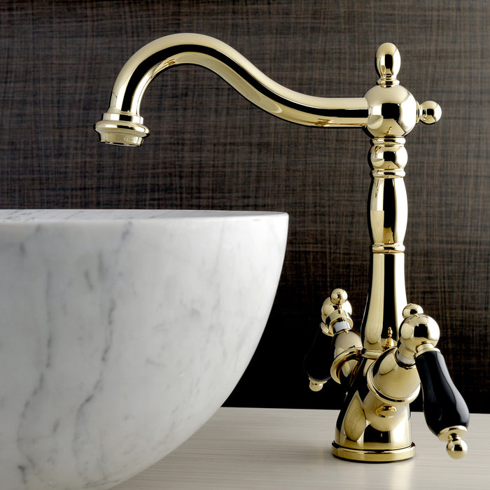 Kingston Heirloom KS1492PKL - Duchess Two-Handle 1-or-3 Hole Deck Mount Vessel Faucet, Polished Brass