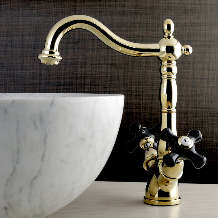 Kingston Heirloom KS1492PKX - Duchess Two-Handle 1-or-3 Hole Deck Mount Vessel Faucet, Polished Brass