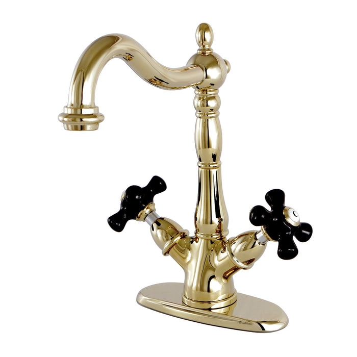 Kingston Heirloom KS1492PKX - Duchess Two-Handle 1-or-3 Hole Deck Mount Vessel Faucet, Polished Brass