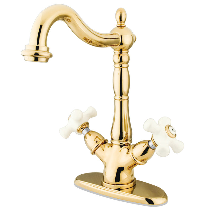 Kingston Heirloom KS1492PX - Heritage Two-Handle 1-or-3 Hole Deck Mount Vessel Faucet, Polished Brass