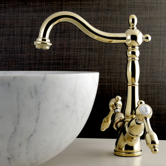 Kingston Heirloom KS1492TAL - Tudor Two-Handle 1-or-3 Hole Deck Mount Vessel Faucet, Polished Brass
