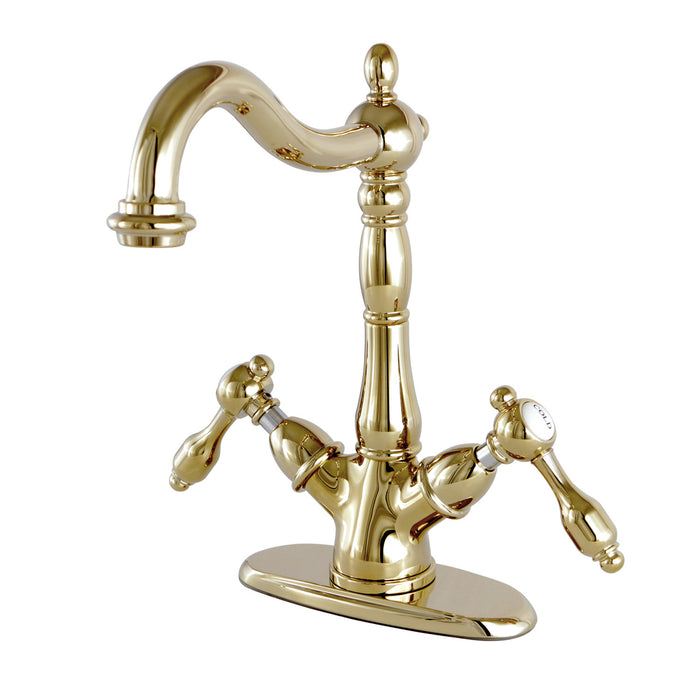 Kingston Heirloom KS1492TAL - Tudor Two-Handle 1-or-3 Hole Deck Mount Vessel Faucet, Polished Brass