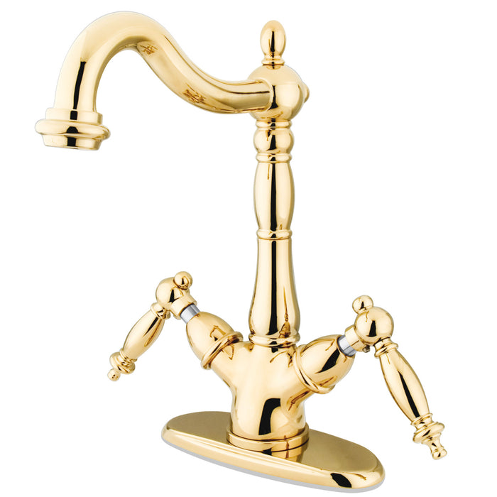 Kingston Tulare KS1492TL - Heritage Two-Handle 1-or-3 Hole Deck Mount Vessel Faucet, Polished Brass